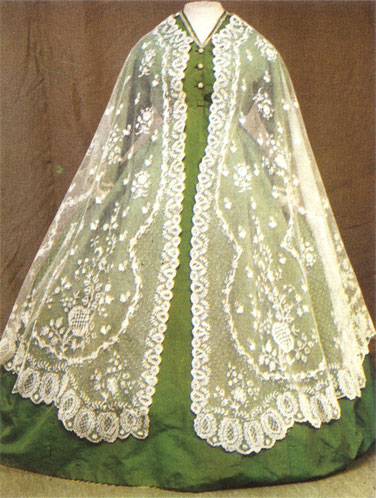 Embroidery worked with cotton thread in chain stitch on tulle. Mantle. 1850s - 60s