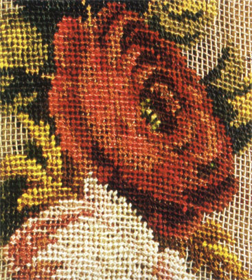 Embroidery worked with coloured silks in half-cross stitch on silk canvas. 1820s - 30s