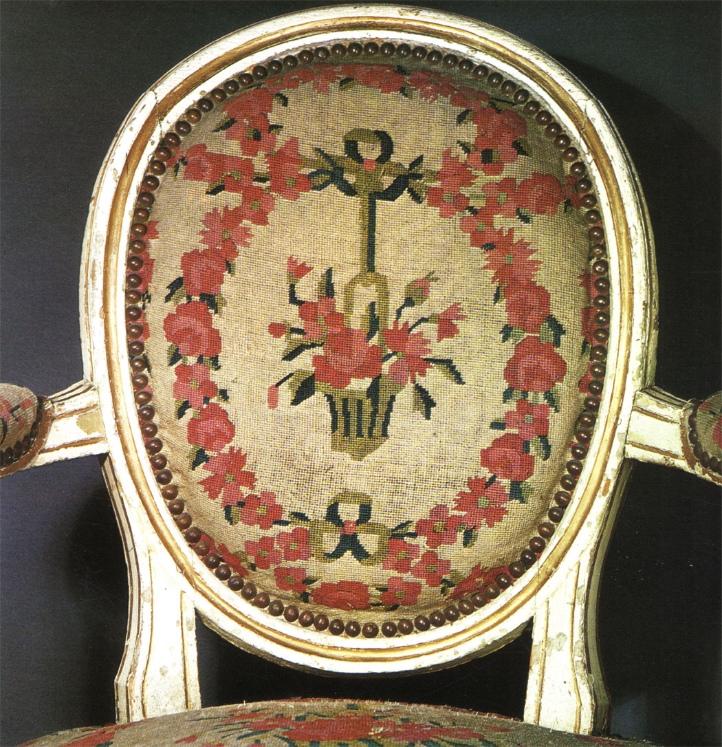 Armchair upholstered with embroidery. Second half, 18th century. 87x58. Mb-78